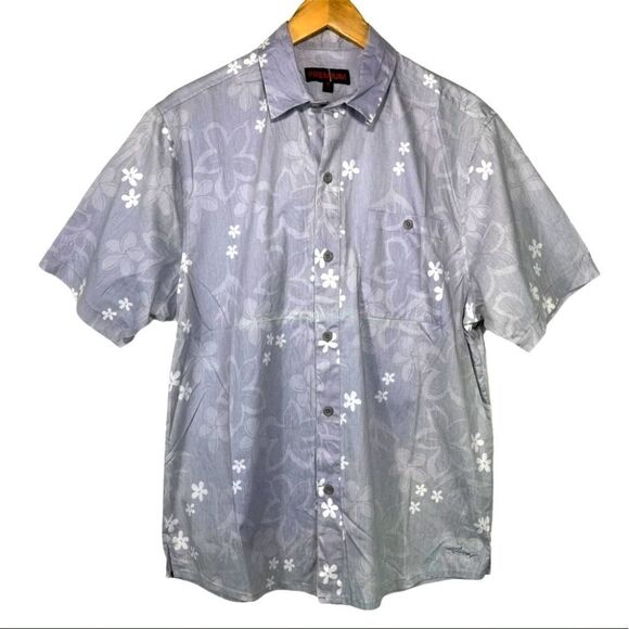 Premiums Hawaiian Grey/White Palm Trees Button Top - Picture 2 of 16